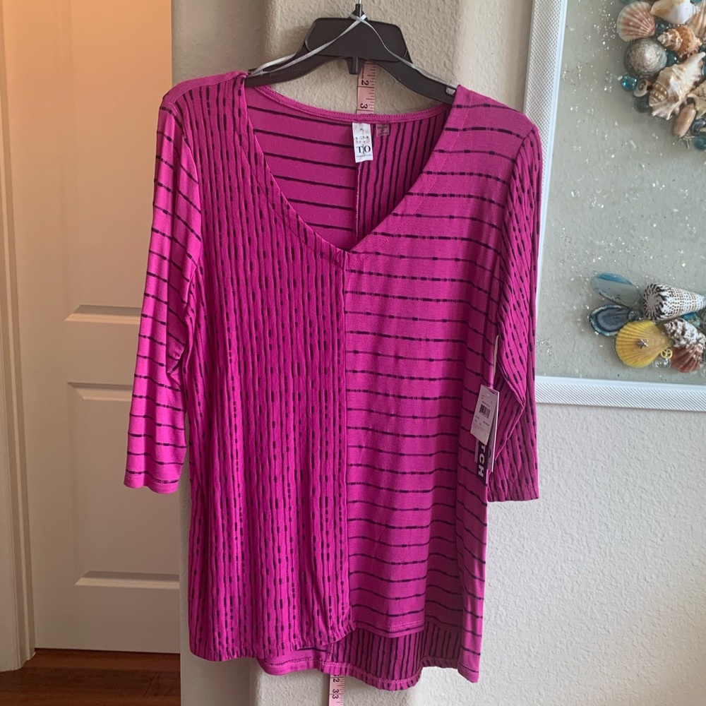 NWT THOMAS & OLIVIA BLACK PINK STRIPED TOP SZ PL